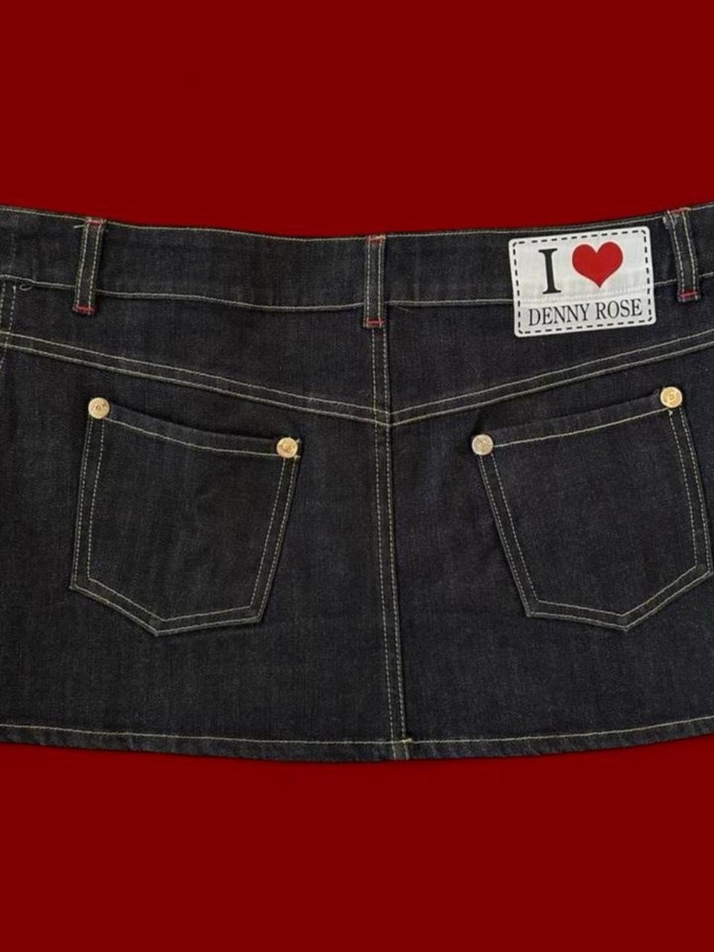 Y2K Denny Rose “I ❤️ Denny Rose” dark denim skirt